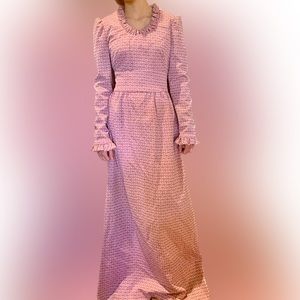 Vintage Handmade Long Sleeved Retro Pink Prairie Style Dress.